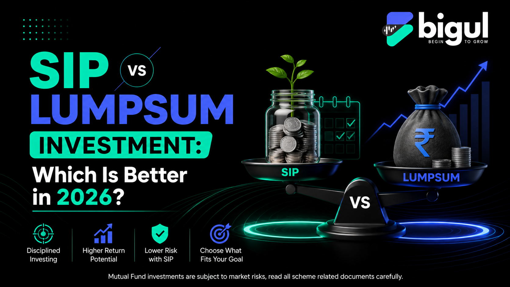SIP vs lumpsum investment comparison showing mutual fund investment options, returns and investment strategies in 2026.